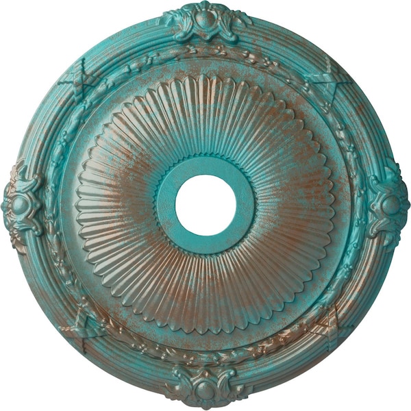 Ekena Millwork Heaton Medallion (Canopies up to 6 1/2"), 27 1/2"OD x 3 7/8"ID x 2 1/4"P, Copper Green Patina CM27HECGS - main